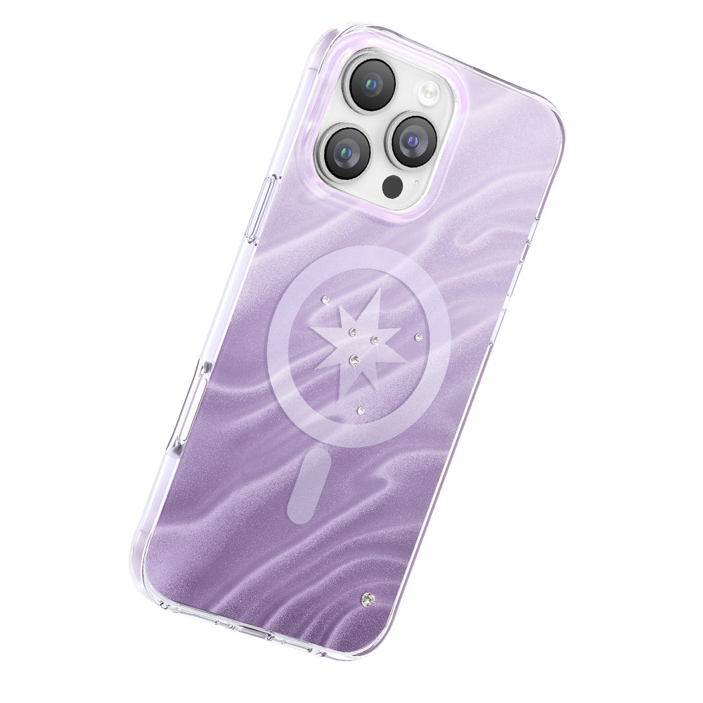 Apple iPhone 16 Pro Max Kılıf M-Safe Şarj Özellikli Orjinal Swarovski Taşlı Zore Paris Rovix Sert PC Kapak Açık Mor