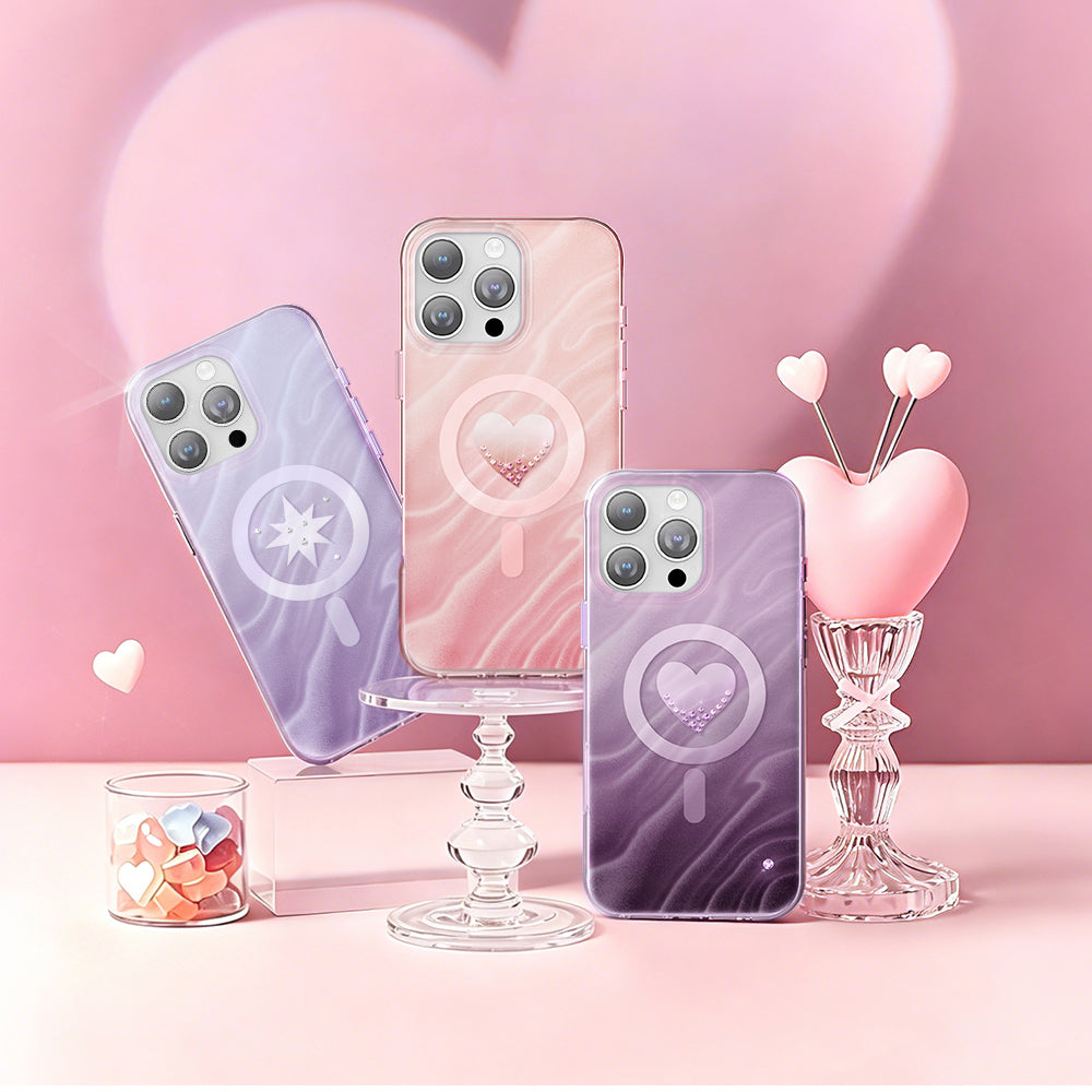 Apple iPhone 16 Pro Max Kılıf M-Safe Şarj Özellikli Orjinal Swarovski Taşlı Zore Paris Rovix Sert PC Kapak Pembe