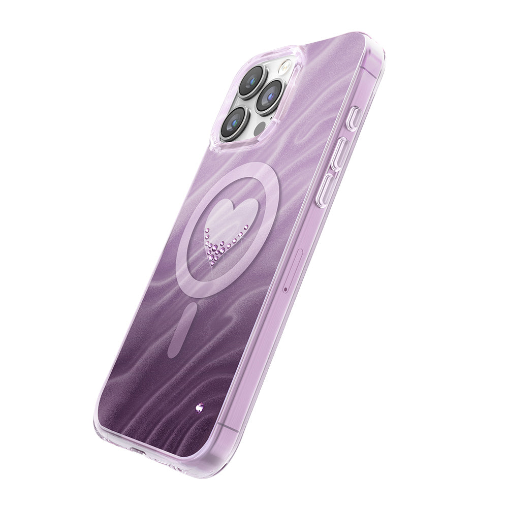 Apple iPhone 16 Pro Max Kılıf M-Safe Şarj Özellikli Orjinal Swarovski Taşlı Zore Paris Rovix Sert PC Kapak Mor