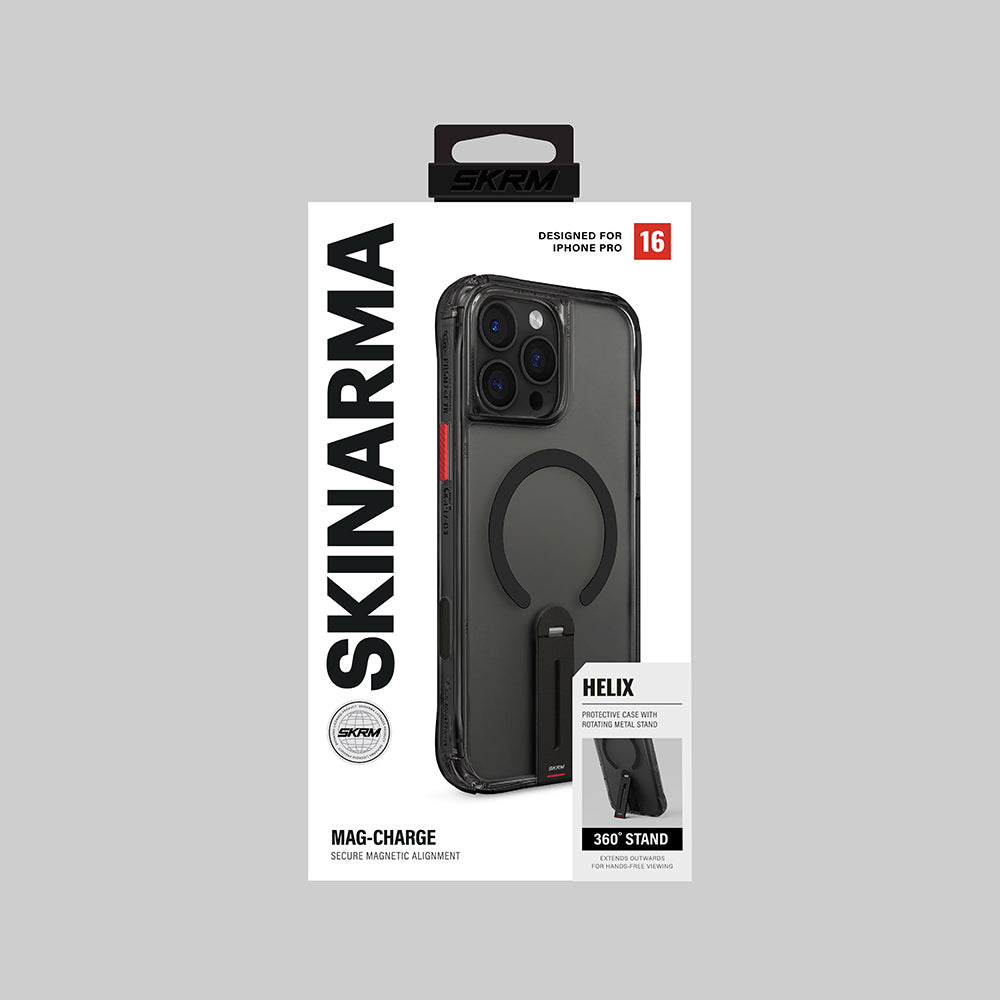 Apple iPhone 16 Pro Max Kılıf Magsafe Şarj Özellikli 360 Derece Dönebilen Standlı Skinarma Helix Kapak Siyah
