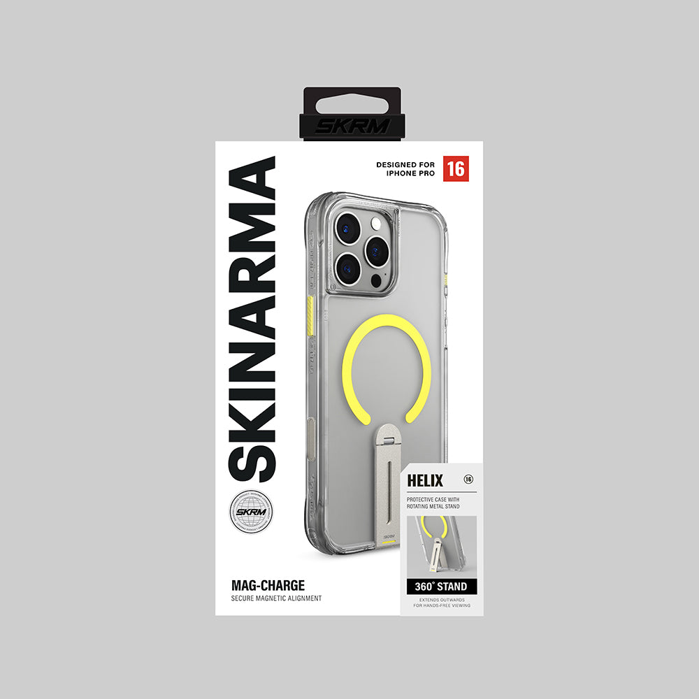 Apple iPhone 16 Pro Max Kılıf Magsafe Şarj Özellikli 360 Derece Dönebilen Standlı Skinarma Helix Kapak Şeffaf