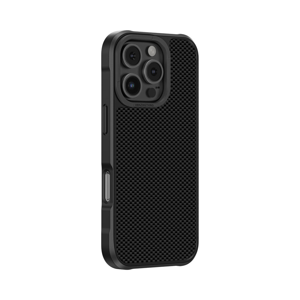 iPhone 16 Pro Max Kılıf Magsafe Şarj Özellikli 600D Aramid Fiber Amazingthing Titan Max Serisi Kılıf Siyah