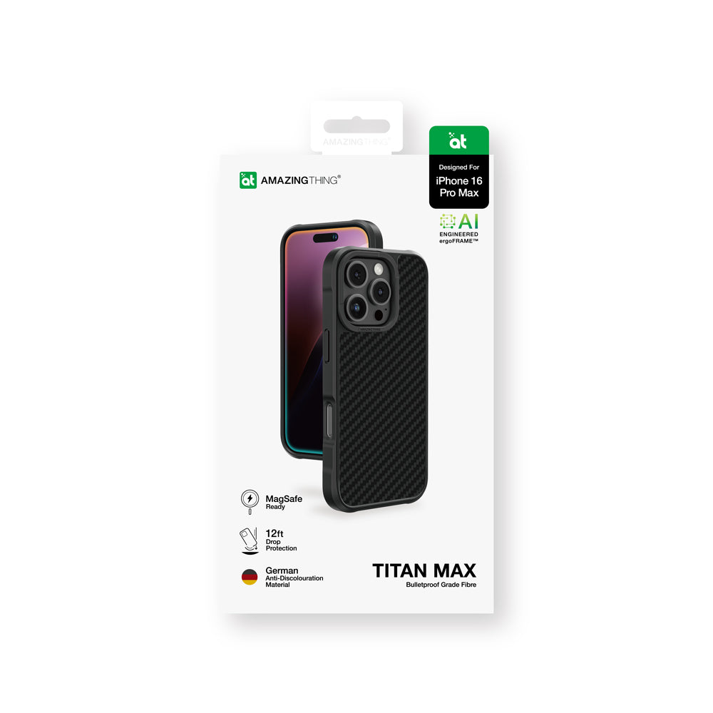 iPhone 16 Pro Max Kılıf Magsafe Şarj Özellikli 600D Aramid Fiber Amazingthing Titan Max Serisi Kılıf Siyah