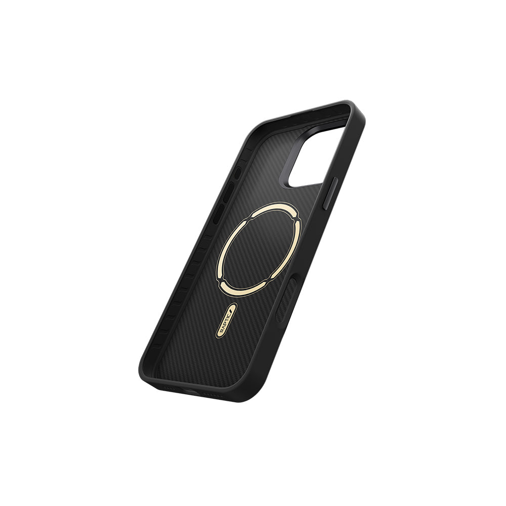 iPhone 16 Pro Max Kılıf Magsafe Şarj Özellikli 600D Metal Kamera Çerçeveli Raptic Aramid Fiber Serisi Kılıf Siyah