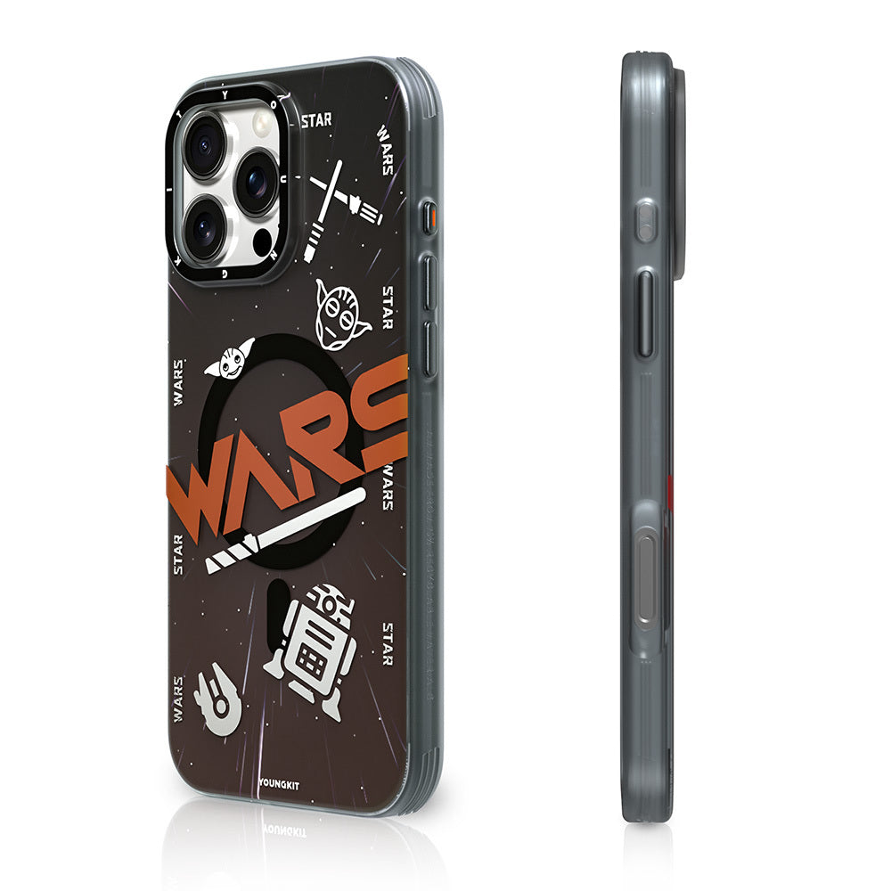 iPhone 16 Pro Max Kılıf Magsafe Şarj Özellikli Airbagli Hologram Tasarımlı Youngkit Interstellar Serisi Kılıf Siyah-Turuncu