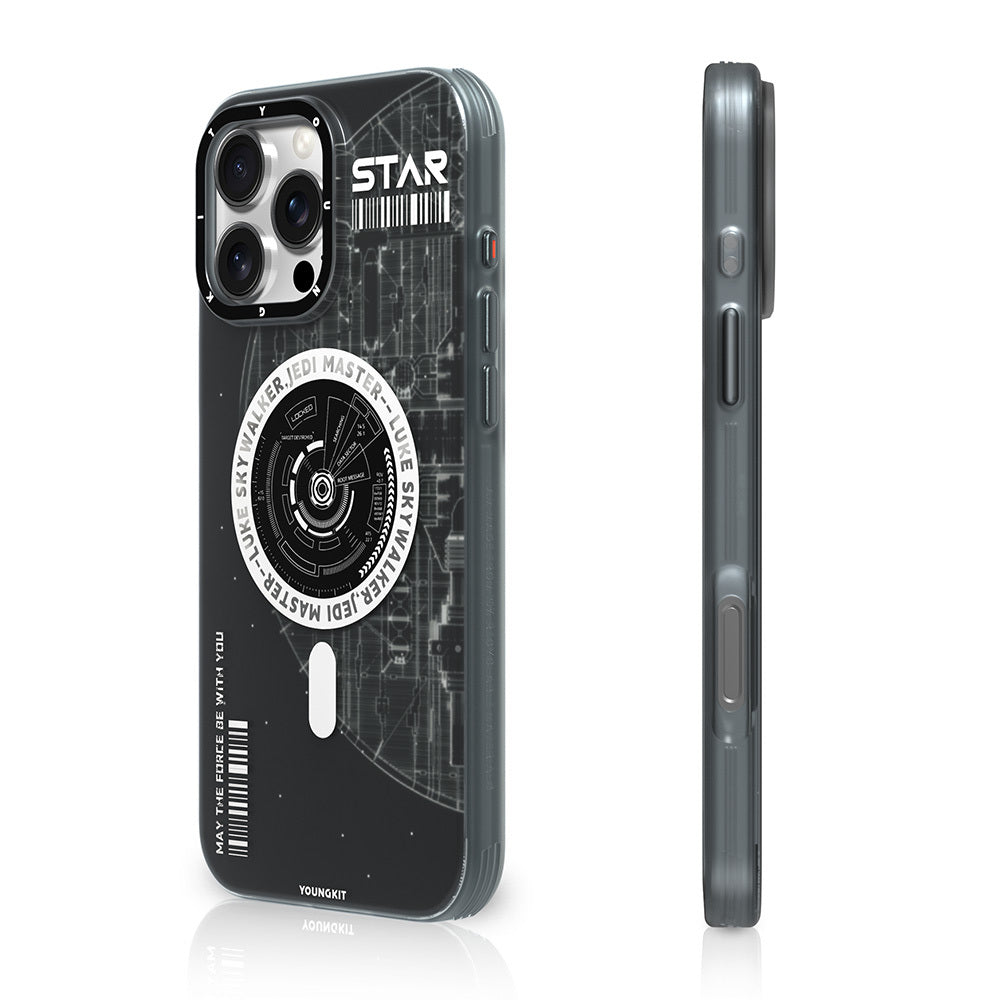 iPhone 16 Pro Max Kılıf Magsafe Şarj Özellikli Airbagli Hologram Tasarımlı Youngkit Interstellar Serisi Kılıf Füme