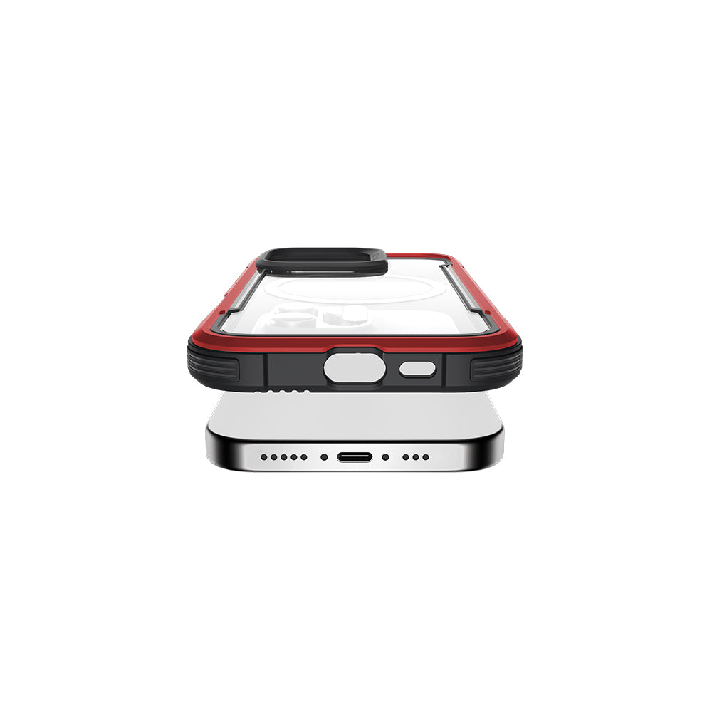 iPhone 16 Pro Max Kılıf Magsafe Şarj Özellikli Airbagli Raptic Shield Serisi Şeffaf Arka Yüzey Kılıf Kırmızı