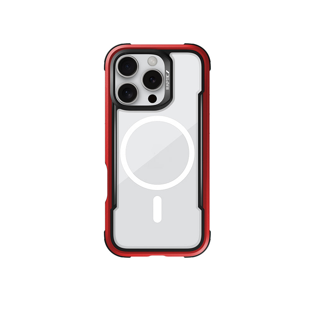 iPhone 16 Pro Max Kılıf Magsafe Şarj Özellikli Airbagli Raptic Shield Serisi Şeffaf Arka Yüzey Kılıf Kırmızı