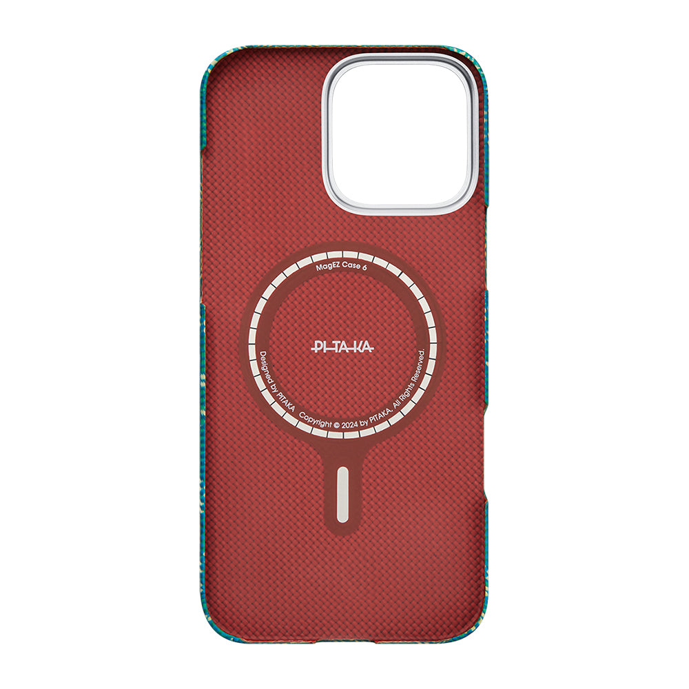 iPhone 16 Pro Kılıf MagSafe Şarj Özellikli Aramid Fiber Pitaka Tactile Woven Monogram Serisi Kılıf Kırmızı