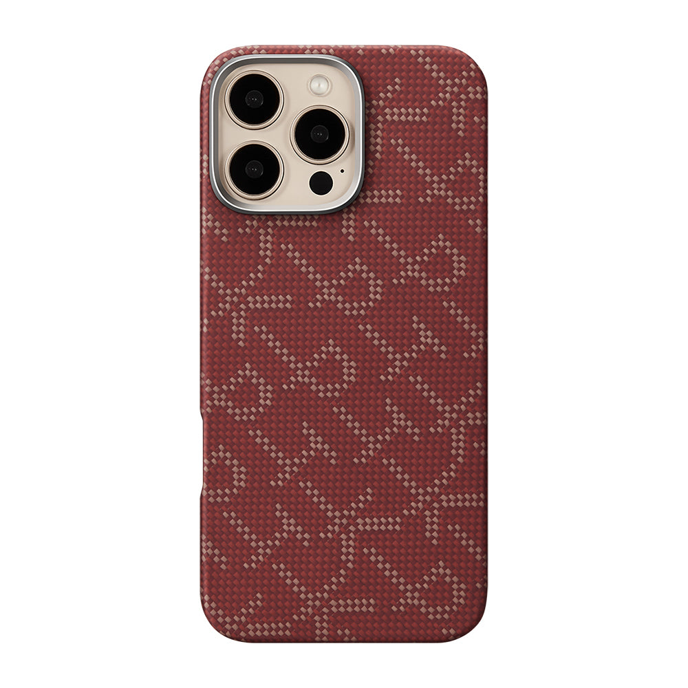 iPhone 16 Pro Max Kılıf MagSafe Şarj Özellikli Aramid Fiber Pitaka Tactile Woven Monogram Serisi Kılıf Kırmızı