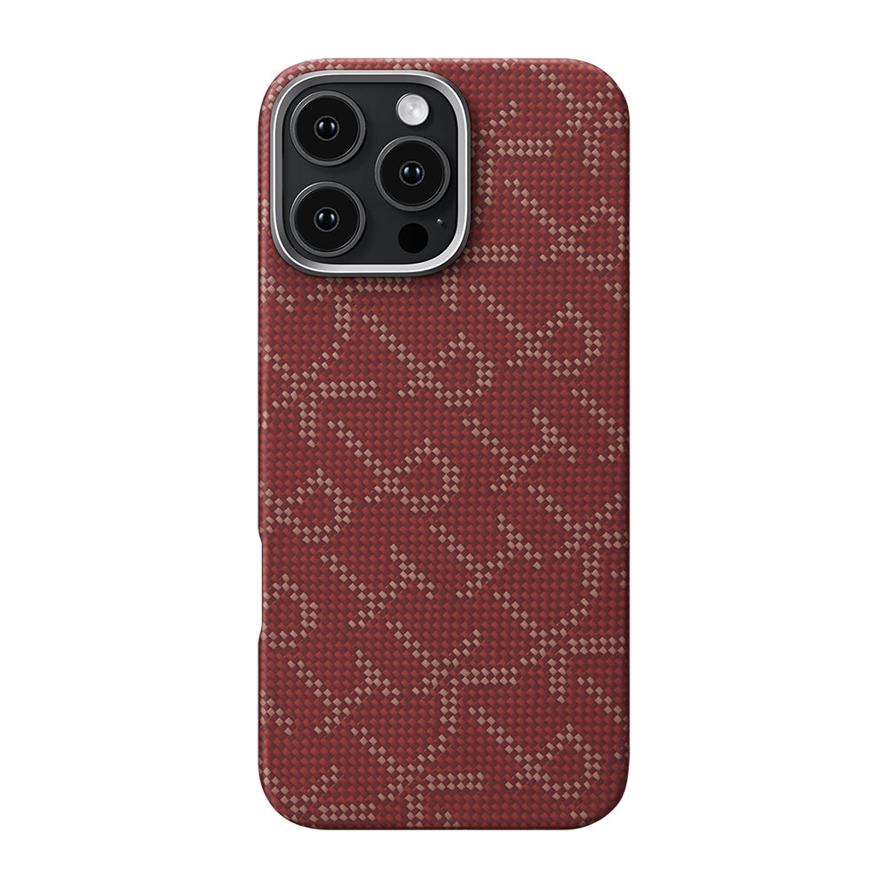 iPhone 16 Pro Max Kılıf MagSafe Şarj Özellikli Aramid Fiber Pitaka Tactile Woven Monogram Serisi Kılıf Kırmızı