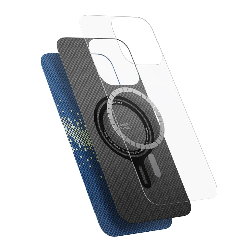 iPhone 16 Pro Max Kılıf Magsafe Şarj Özellikli Aramid Fiber Pitaka Tactile Woven Starpeak Serisi Over The Horizon Kılıf Mavi