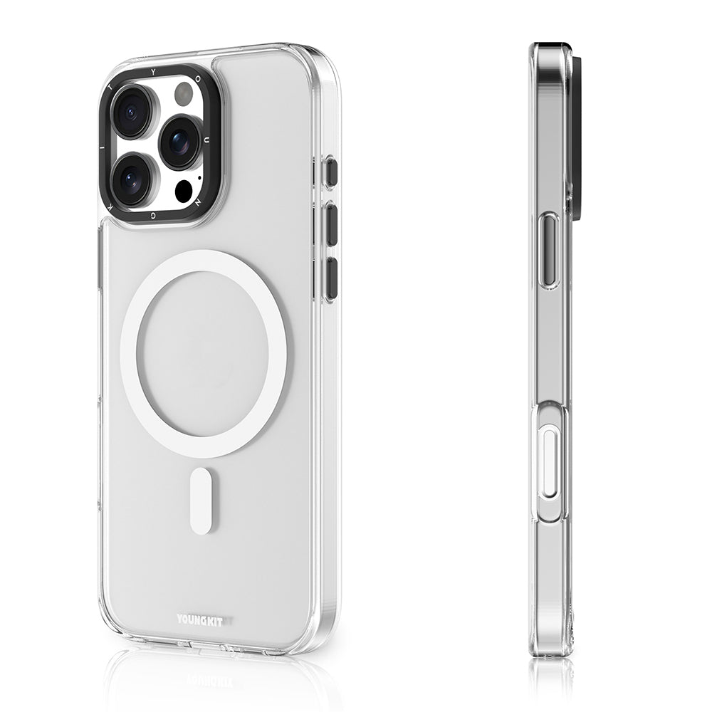 Apple iPhone 16 Pro Max Kılıf Magsafe Şarj Özellikli Cam Arka Yüzey TPU Youngkit Gemstone Serisi Kapak Şeffaf