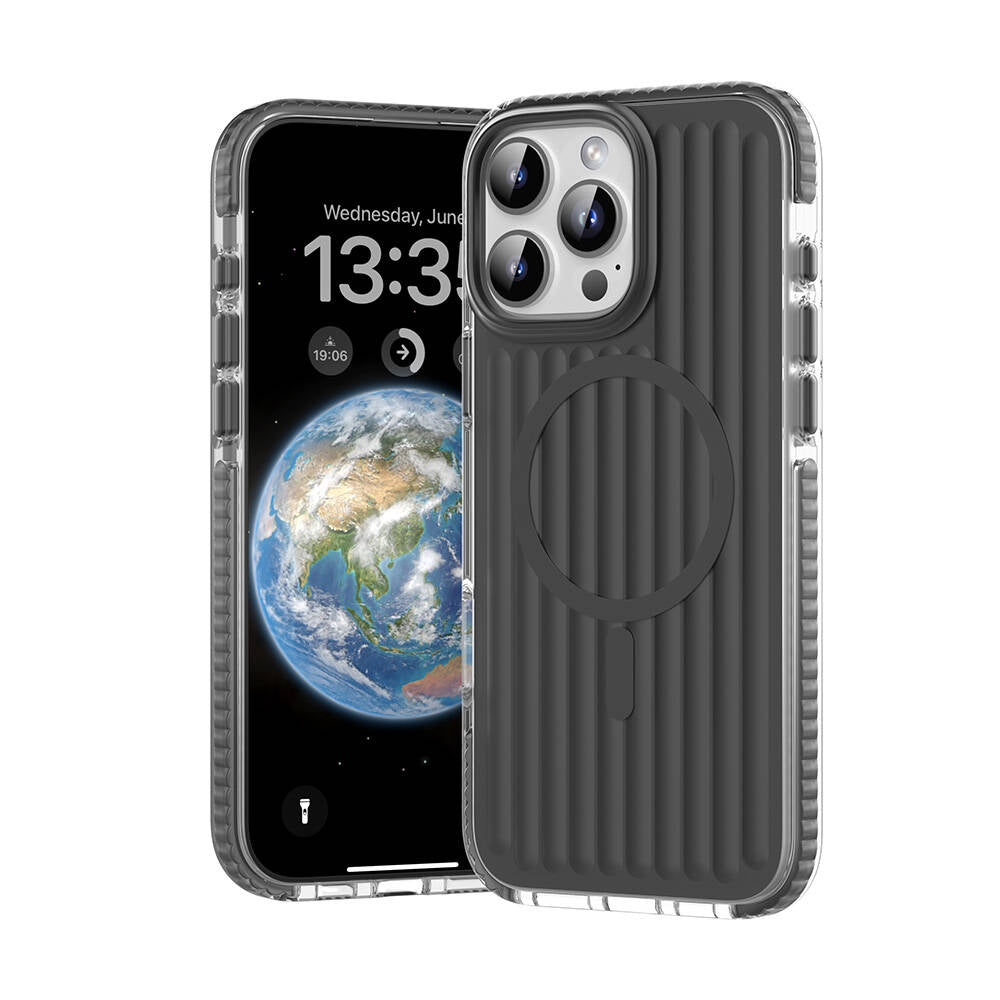 iPhone 16 Pro Max Kılıf Magsafe Şarj Özellikli Oyuklu Tasarım Mutural Bumpy Clear Kılıf Gri