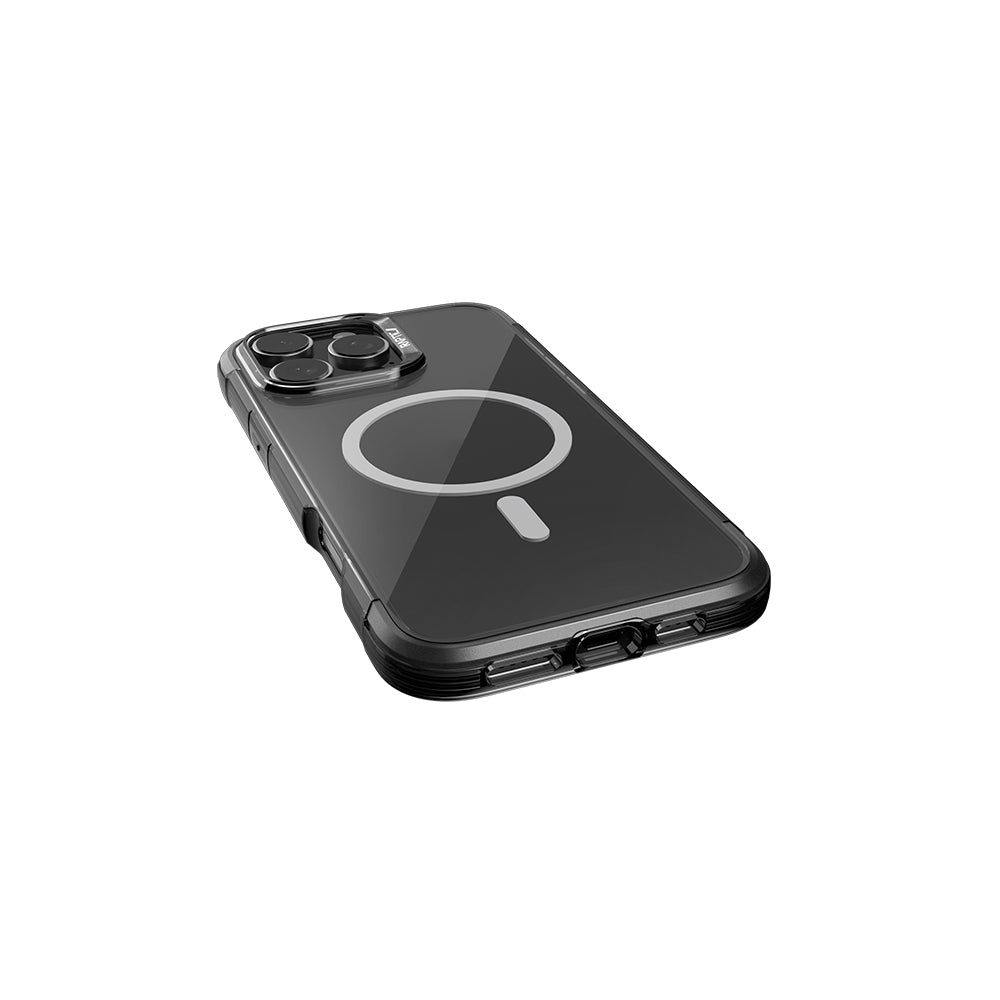 iPhone 16 Pro Max Kılıf Magsafe Şarj Özellikli Raptic Air Serisi Airbag Tasarımlı Metal Köşelikli Şeffaf Kılıf Siyah
