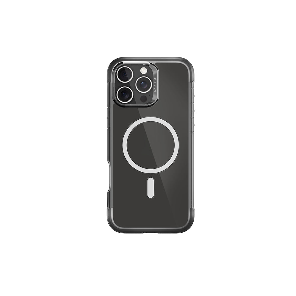 iPhone 16 Pro Max Kılıf Magsafe Şarj Özellikli Raptic Air Serisi Airbag Tasarımlı Metal Köşelikli Şeffaf Kılıf Siyah