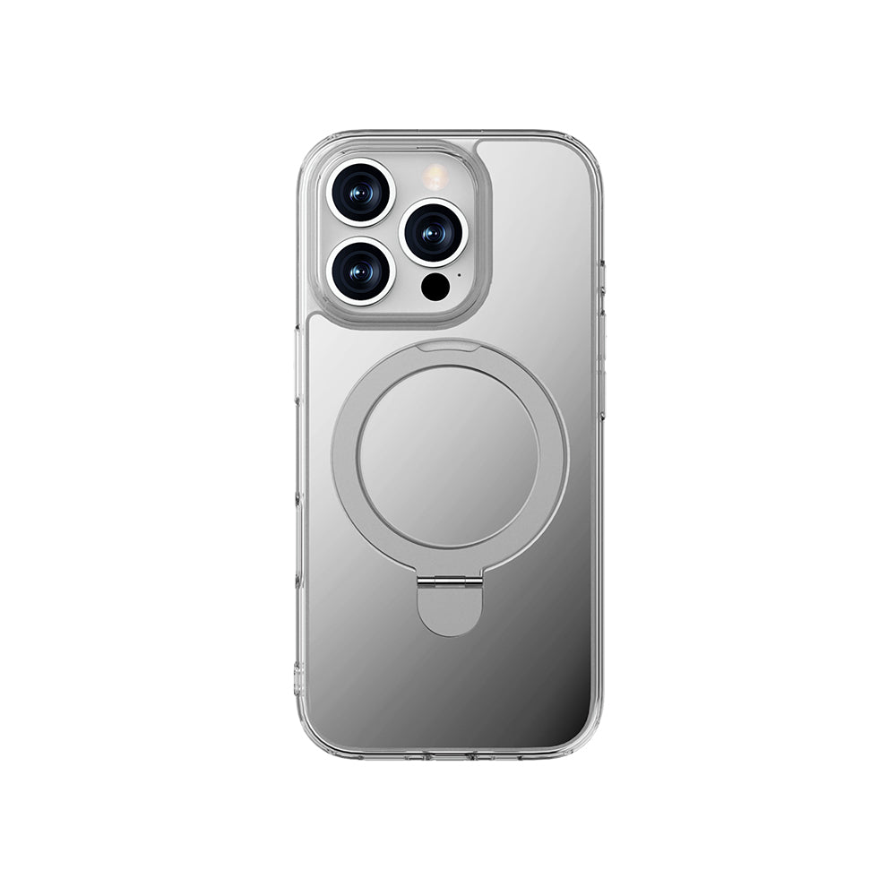 iPhone 16 Pro Max Kılıf Magsafe Şarj Özellikli Raptic Air Stand Serisi Aynalı Arka Yüzey Standlı Kılıf Gri