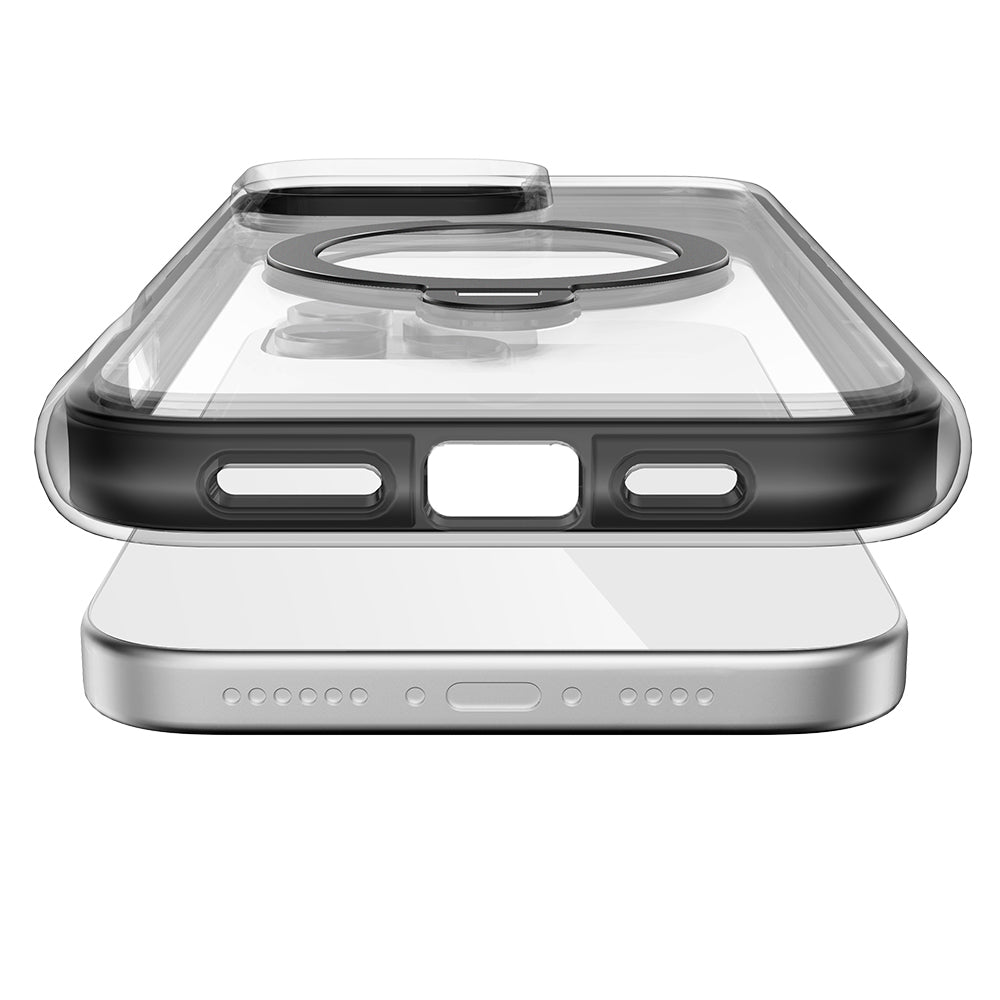 iPhone 16 Pro Max Kılıf Magsafe Şarj Özellikli Raptic AirJoy Serisi 360 Derece Dönebilen Standlı Kılıf Siyah-Gri