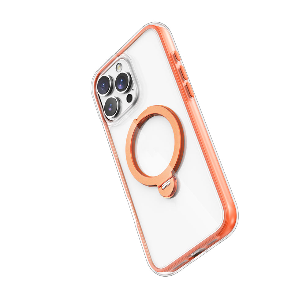 iPhone 16 Pro Max Kılıf Magsafe Şarj Özellikli Raptic AirJoy Serisi 360 Derece Dönebilen Standlı Kılıf Turuncu