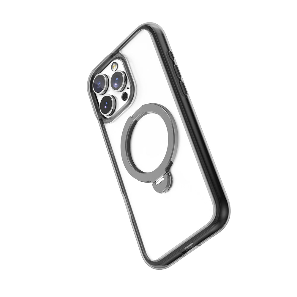 iPhone 16 Pro Max Kılıf Magsafe Şarj Özellikli Raptic AirJoy Serisi 360 Derece Dönebilen Standlı Kılıf Siyah-Gri