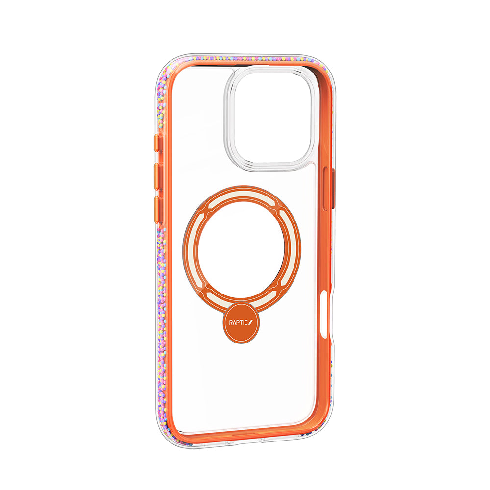 iPhone 16 Pro Max Kılıf Magsafe Şarj Özellikli Raptic AirJoy Serisi Boncuk Tasarımlı 360 Derece Dönebilen Standlı Kılıf Turuncu