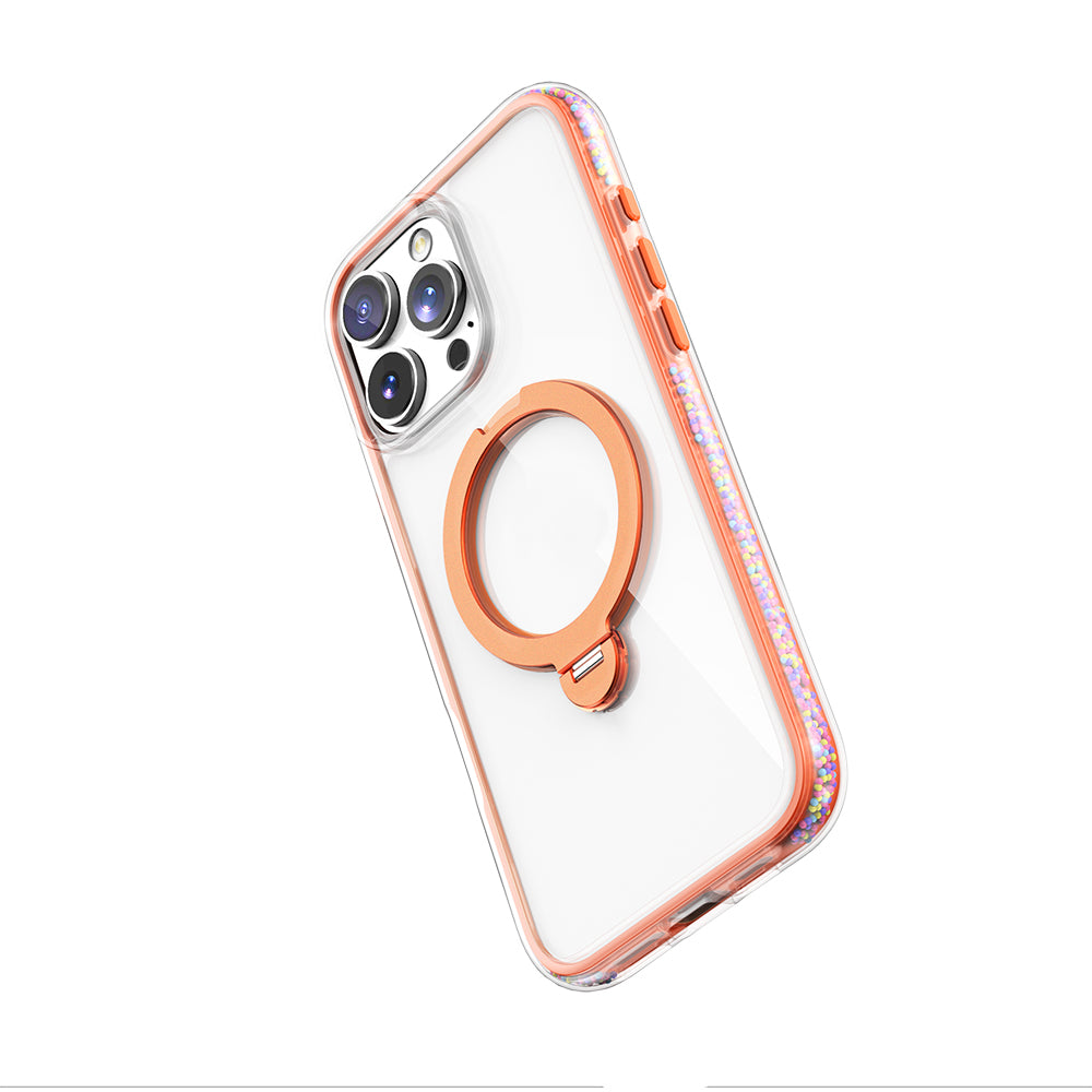 iPhone 16 Pro Max Kılıf Magsafe Şarj Özellikli Raptic AirJoy Serisi Boncuk Tasarımlı 360 Derece Dönebilen Standlı Kılıf Turuncu
