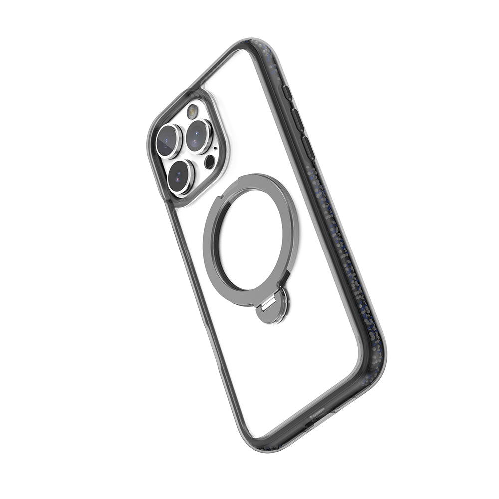 iPhone 16 Pro Max Kılıf Magsafe Şarj Özellikli Raptic AirJoy Serisi Boncuk Tasarımlı 360 Derece Dönebilen Standlı Kılıf Siyah-Gri
