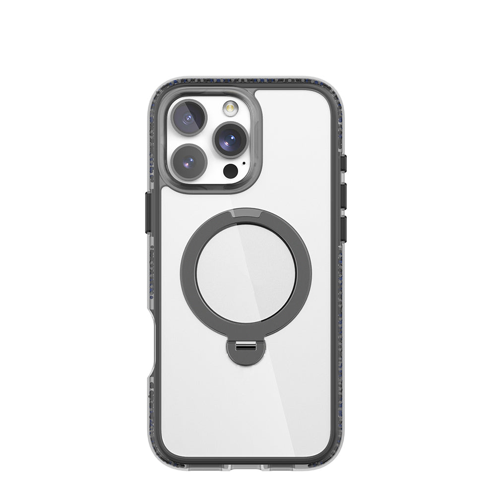 iPhone 16 Pro Max Kılıf Magsafe Şarj Özellikli Raptic AirJoy Serisi Boncuk Tasarımlı 360 Derece Dönebilen Standlı Kılıf Siyah-Gri