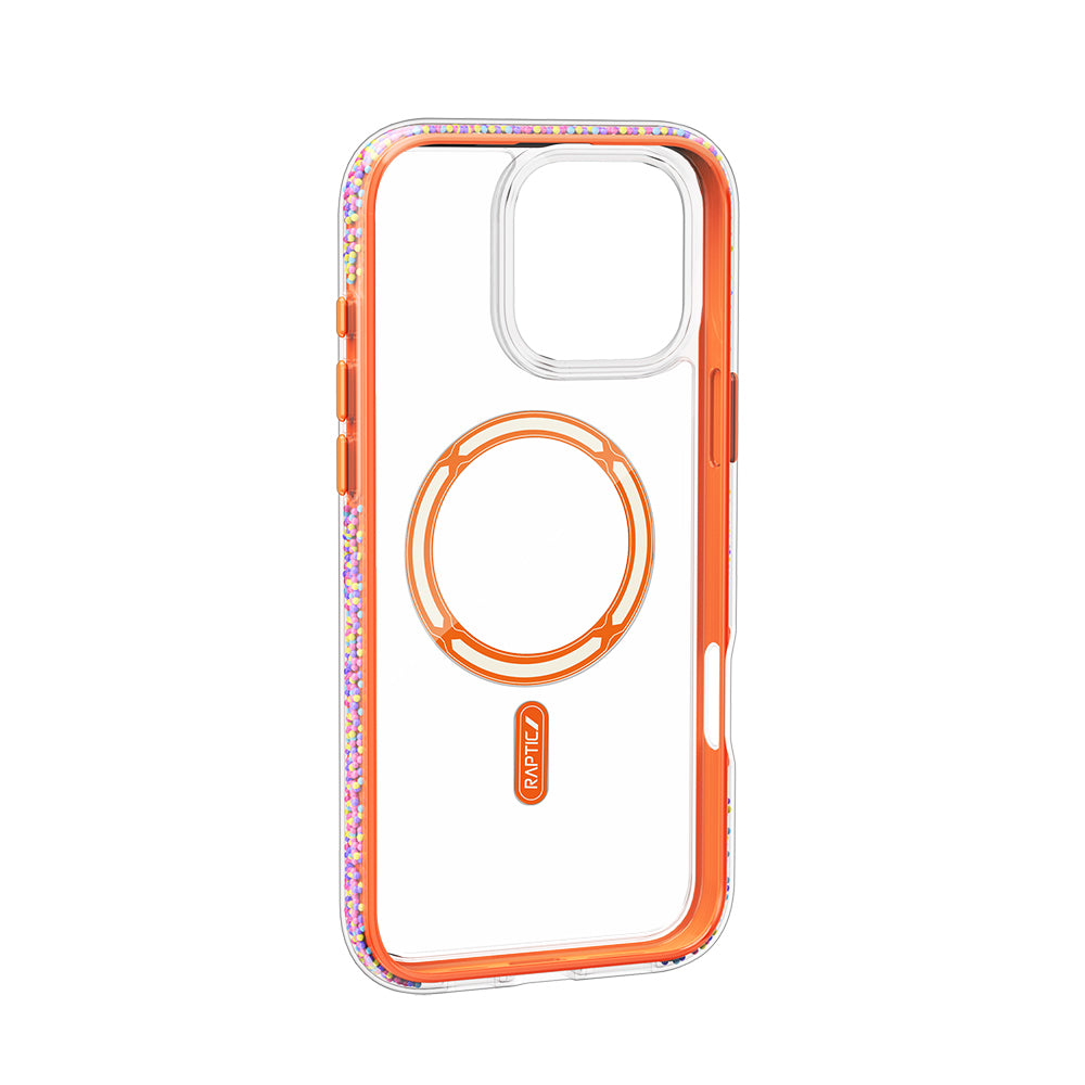 iPhone 16 Pro Max Kılıf Magsafe Şarj Özellikli Raptic AirJoy Serisi Boncuk Tasarımlı Şeffaf Kılıf Turuncu