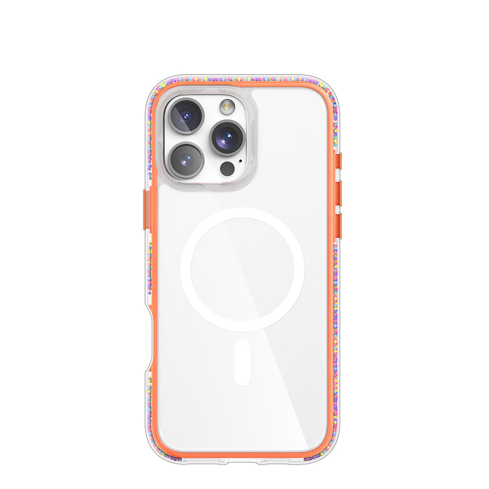 iPhone 16 Pro Max Kılıf Magsafe Şarj Özellikli Raptic AirJoy Serisi Boncuk Tasarımlı Şeffaf Kılıf Turuncu