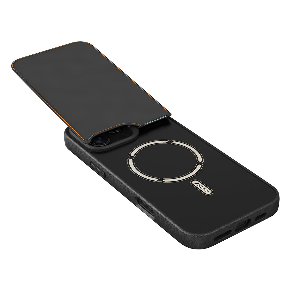 iPhone 16 Pro Max Kılıf Magsafe Şarj Özellikli Raptic Slim Wallet Serisi Deri Görünümlü Kartlıklı Standlı Kılıf Siyah