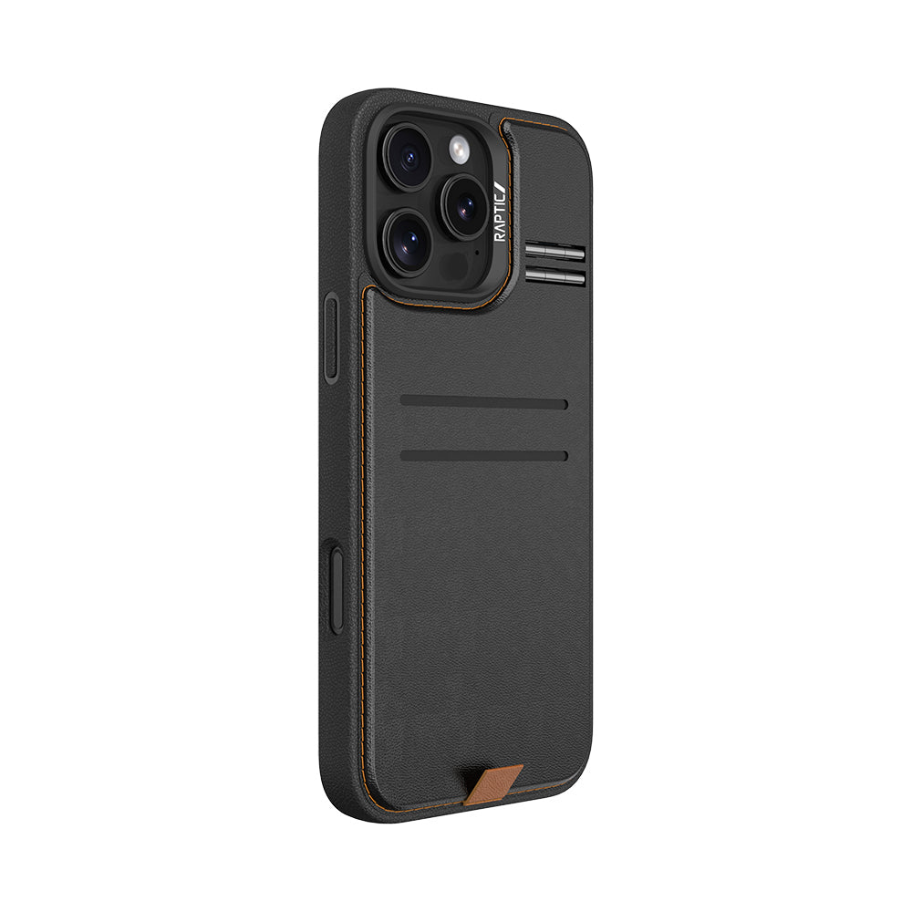 iPhone 16 Pro Max Kılıf Magsafe Şarj Özellikli Raptic Slim Wallet Serisi Deri Görünümlü Kartlıklı Standlı Kılıf Siyah