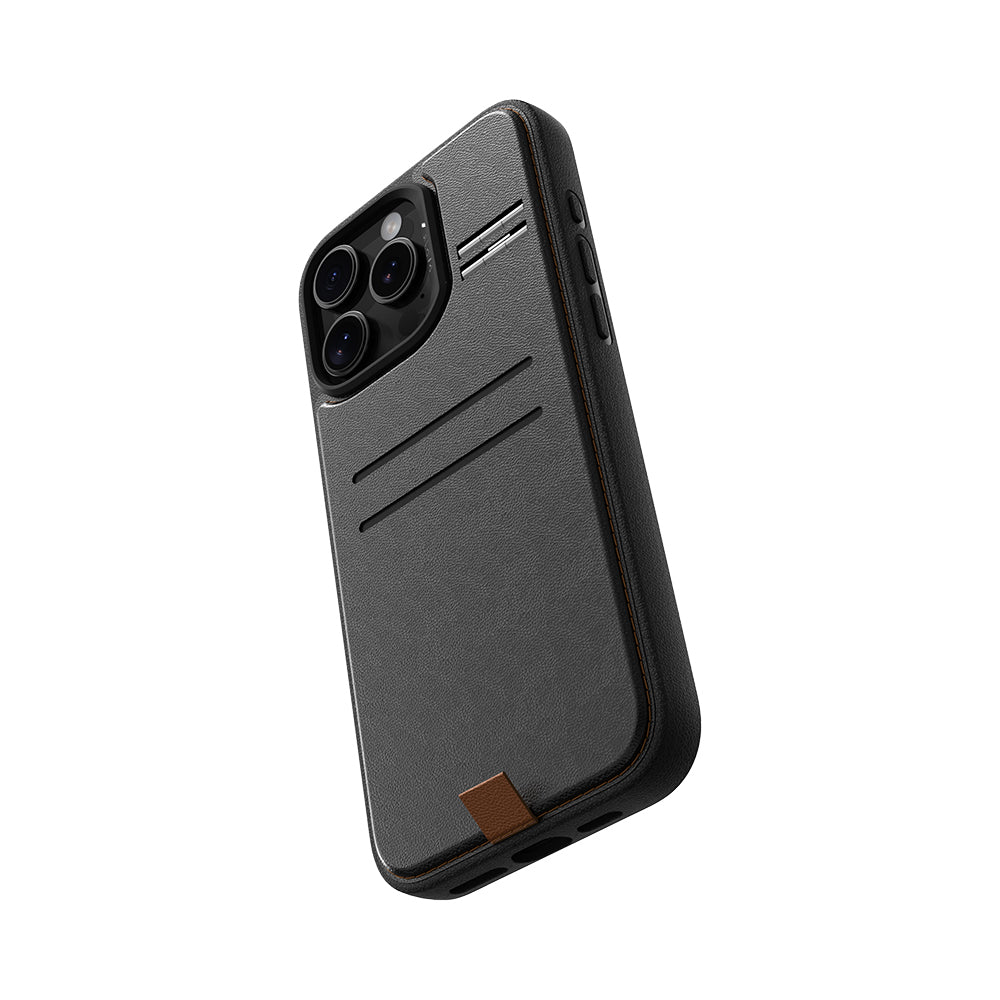 iPhone 16 Pro Max Kılıf Magsafe Şarj Özellikli Raptic Slim Wallet Serisi Deri Görünümlü Kartlıklı Standlı Kılıf Siyah
