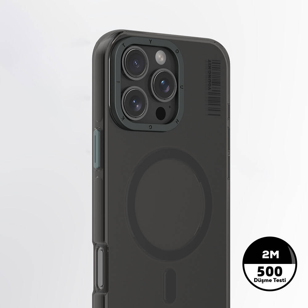 iPhone 16 Pro Max Kılıf Magsafe Şarj Özellikli Şeffaf Youngkit Crystal Shield Serisi Kılıf Siyah
