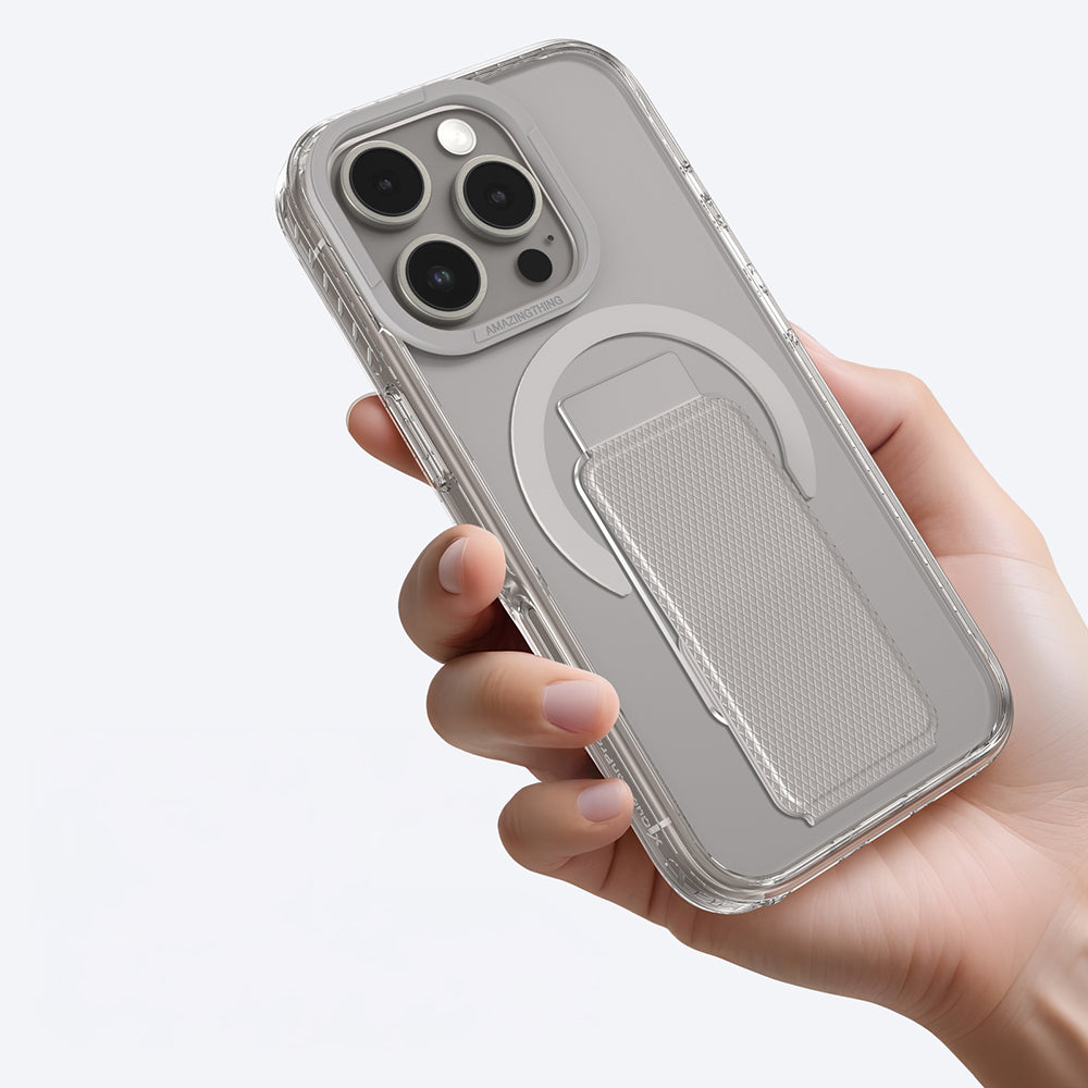 iPhone 16 Pro Max Kılıf Magsafe Şarj Özellikli Standlı Amazingthing Titan Pro Plus Kılıf Gri