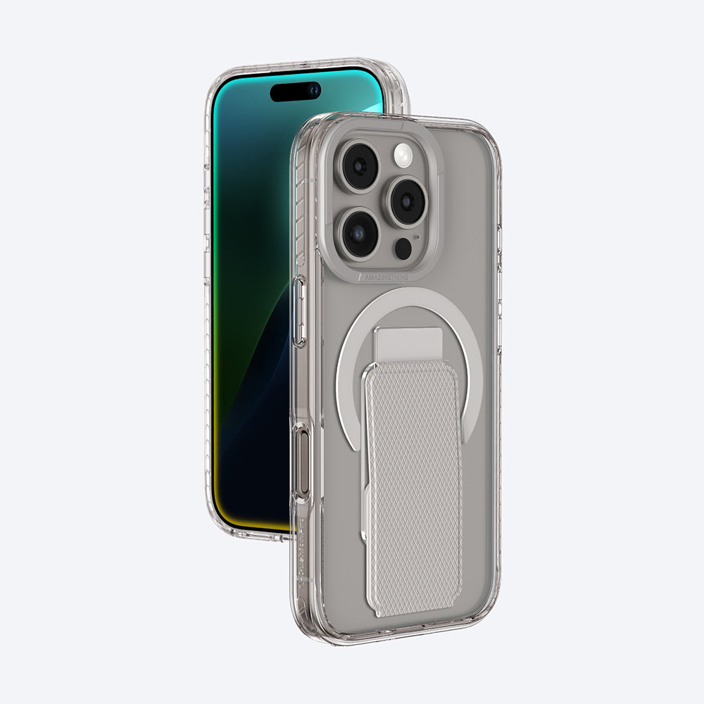 iPhone 16 Pro Max Kılıf Magsafe Şarj Özellikli Standlı Amazingthing Titan Pro Plus Kılıf Gri
