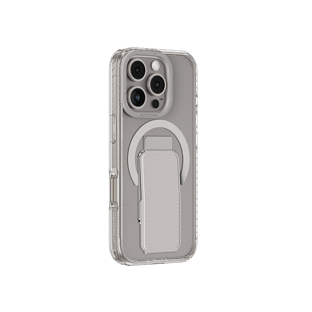 iPhone 16 Pro Max Kılıf Magsafe Şarj Özellikli Standlı Amazingthing Titan Pro Plus Kılıf Gri