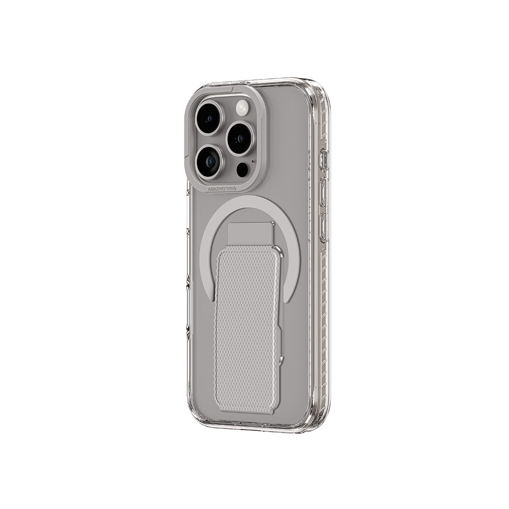 iPhone 16 Pro Max Kılıf Magsafe Şarj Özellikli Standlı Amazingthing Titan Pro Plus Kılıf Gri