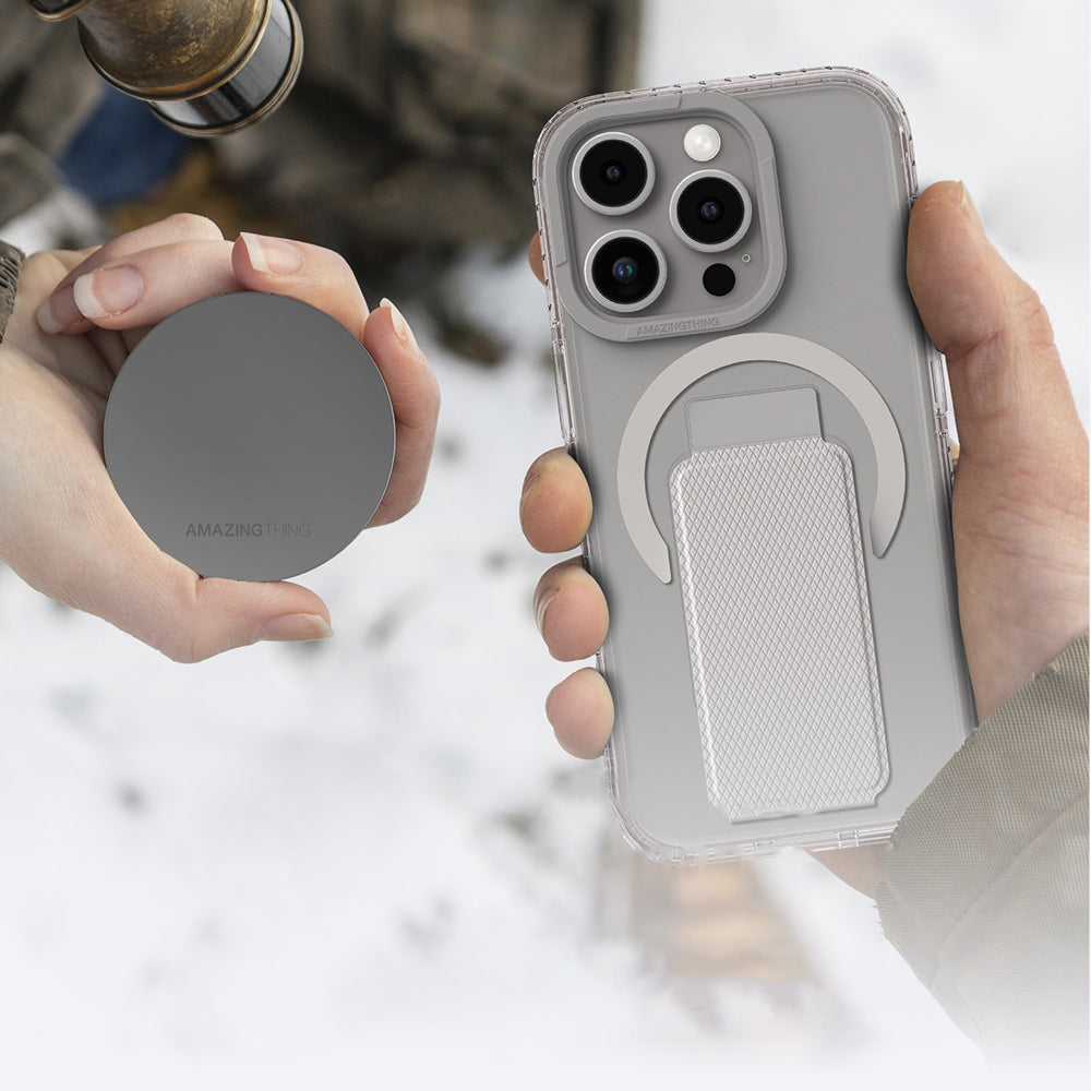 iPhone 16 Pro Max Kılıf Magsafe Şarj Özellikli Standlı Amazingthing Titan Pro Plus Kılıf Gri