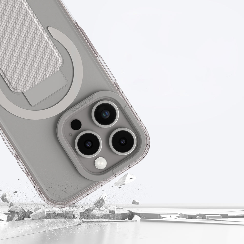 iPhone 16 Pro Max Kılıf Magsafe Şarj Özellikli Standlı Amazingthing Titan Pro Plus Kılıf Gri