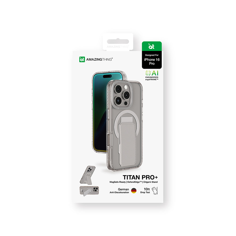 iPhone 16 Pro Max Kılıf Magsafe Şarj Özellikli Standlı Amazingthing Titan Pro Plus Kılıf Gri