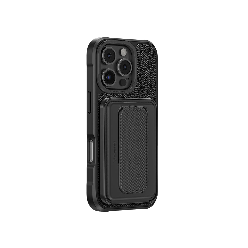 iPhone 16 Pro Max Kılıf Magsafe Şarj Özellikli Standlı Kartlıklı Set Amazingthing Glamour Luxe Serisi Kılıf Siyah