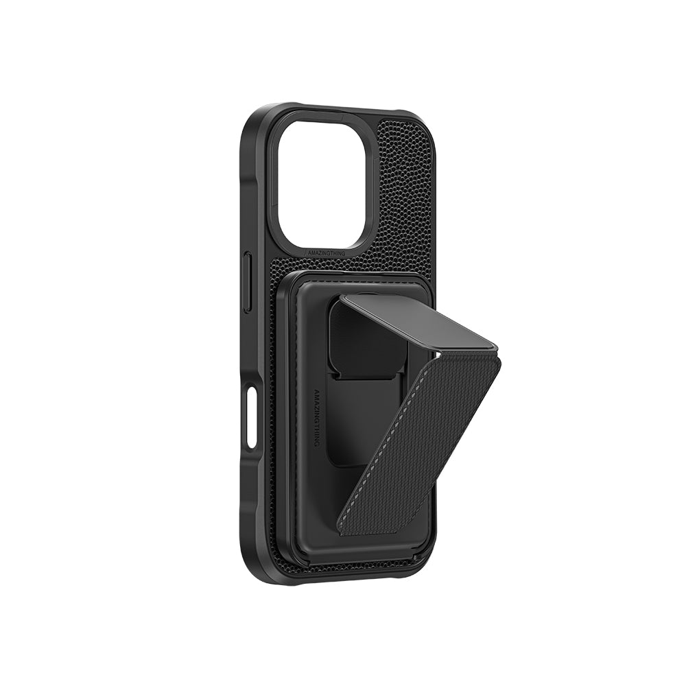 iPhone 16 Pro Max Kılıf Magsafe Şarj Özellikli Standlı Kartlıklı Set Amazingthing Glamour Luxe Serisi Kılıf Siyah