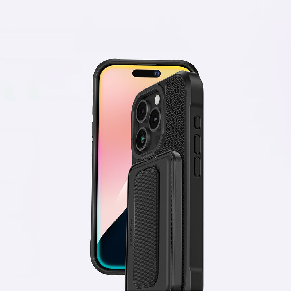 iPhone 16 Pro Max Kılıf Magsafe Şarj Özellikli Standlı Kartlıklı Set Amazingthing Glamour Luxe Serisi Kılıf Siyah