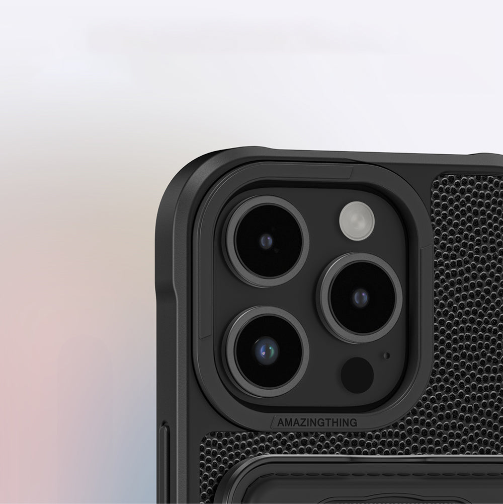iPhone 16 Pro Max Kılıf Magsafe Şarj Özellikli Standlı Kartlıklı Set Amazingthing Glamour Luxe Serisi Kılıf Siyah