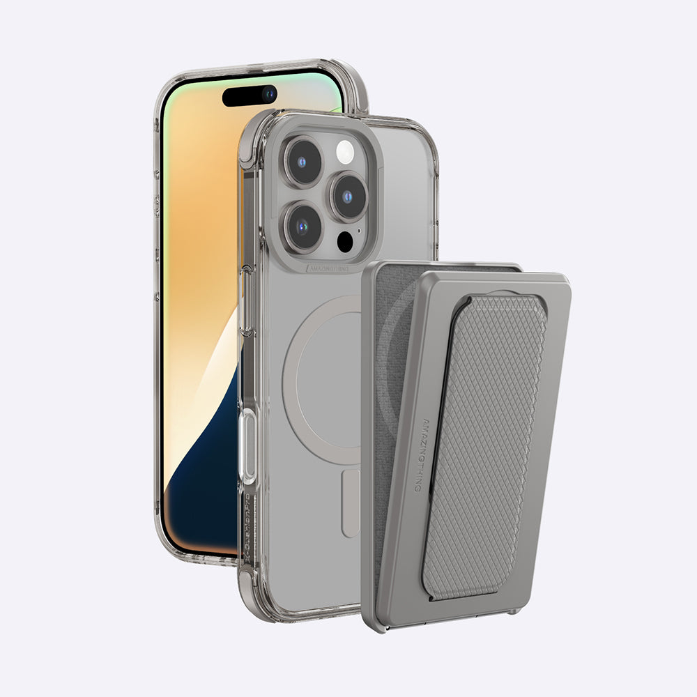 iPhone 16 Pro Max Kılıf Magsafe Şarj Özellikli Standlı Kartlıklı Set Amazingthing Omni Adventure Serisi Kılıf Gri