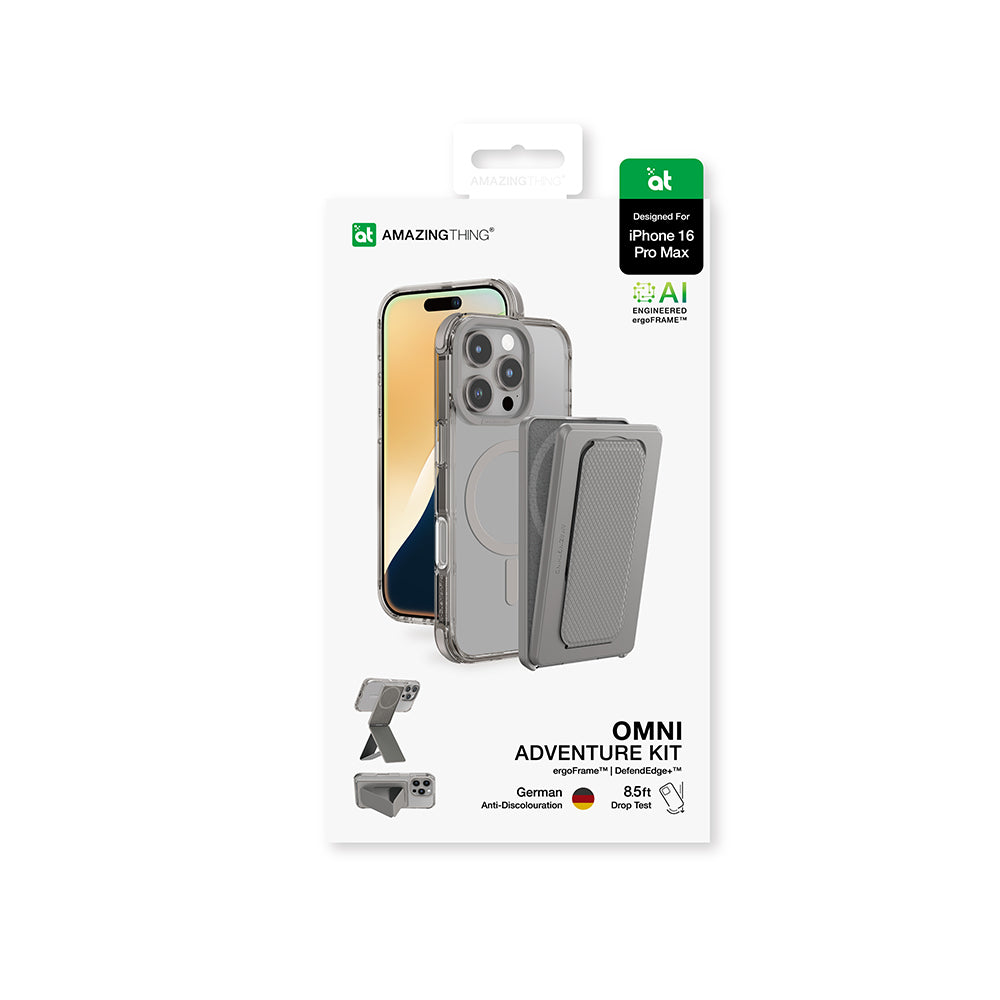 iPhone 16 Pro Max Kılıf Magsafe Şarj Özellikli Standlı Kartlıklı Set Amazingthing Omni Adventure Serisi Kılıf Gri