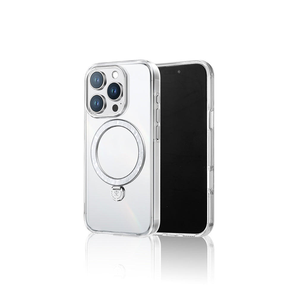 Apple iPhone 16 Pro Max Kılıf Magsafe Şarj Özellikli Standlı Pynana Dancing Streamer Serisi Kapak Beyaz