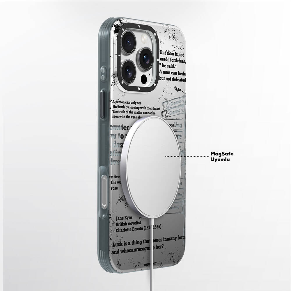 iPhone 16 Pro Max Kılıf Magsafe Şarj Özellikli Youngkit Literary Serisi Classic Kılıf Gri