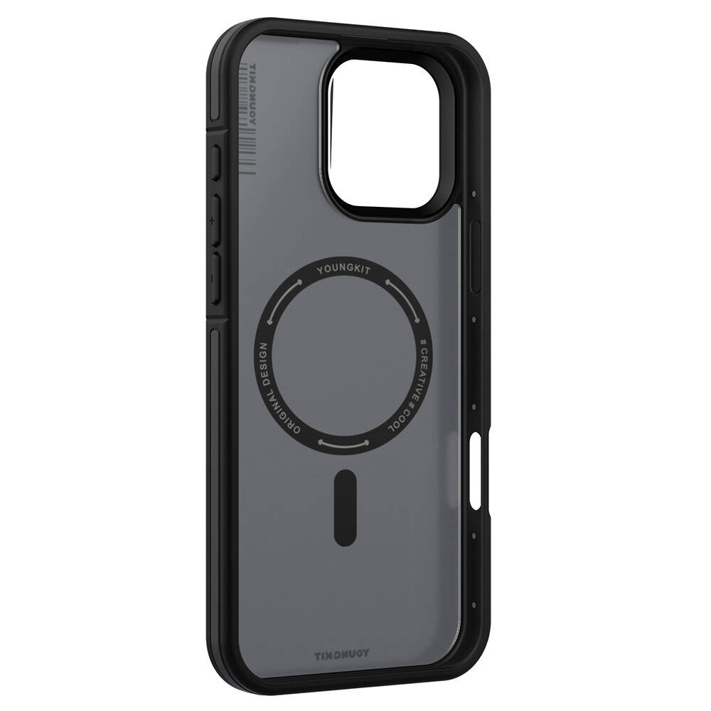 iPhone 16 Pro Max Kılıf Magsafe Şarj Özellikli Youngkit Rock Sand Serisi Kılıf Siyah